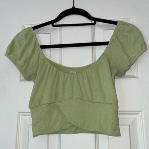 Pacsun Crop Top Puff Sleeve Front Cross